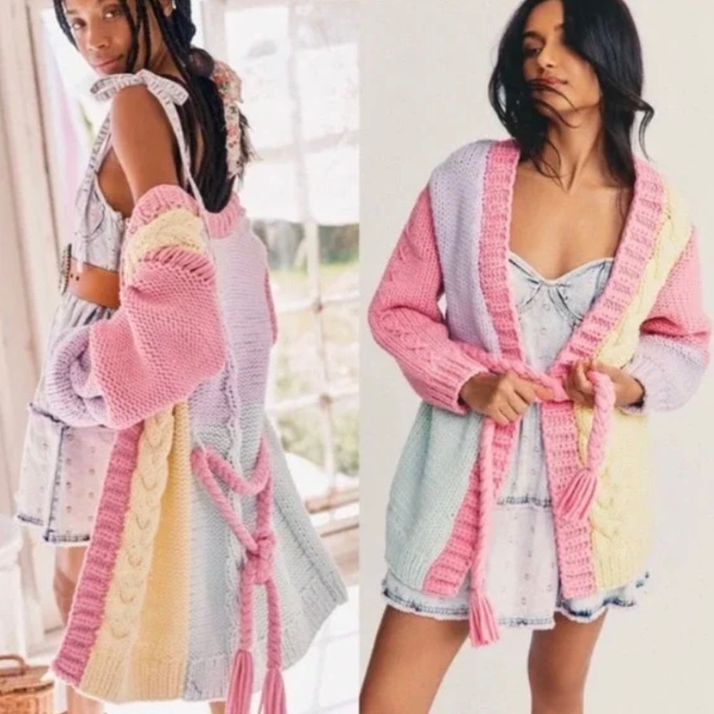 LoveShackFancy Horatio Oversized Cardigan Sweater Tassel Long Womens S Rare!!!